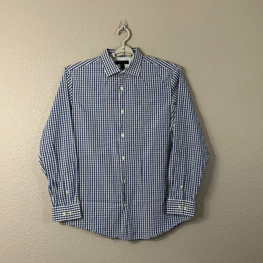 Banana Republic Men's Size Large Fitted Blue Gingham Button‎ Down Shirt